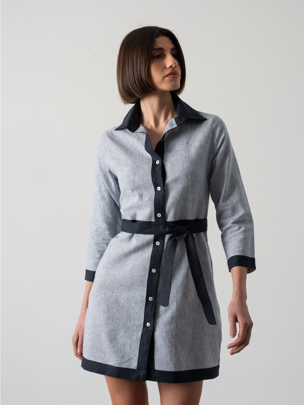 LUXMII 100% Linen Aris Dress French Stripe - L